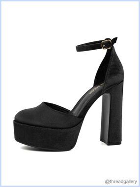 Platform Heels Suede 5 Inch Chunky High Heel Ankle Strap Pumps Dress Wedding